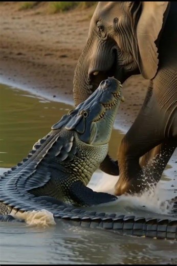 Elephant vs Crocodile #animals #wildlifeentertainment #funny