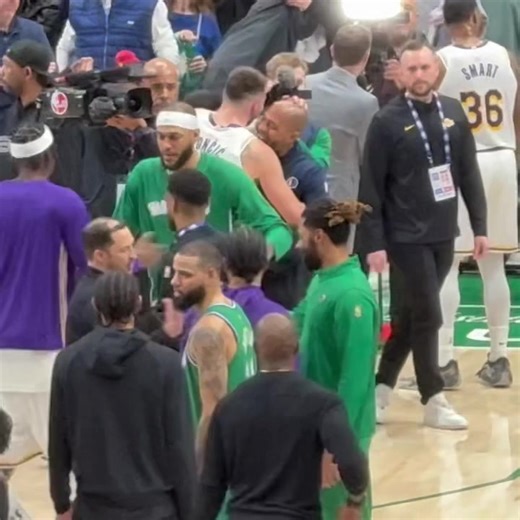 Luka Doncic and Mark Cuban catching up after the game, sharing a couple moments together after a 116-110 Lakers win over the Mavs. | Mike Leslie