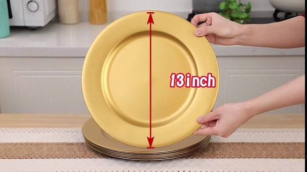 18 Pcs Golden Charger Plates Bulk,13 Inch Plastic Gold Dinner Round Tray Charger Tableware Dish for Table Setting Wedding Holidays Party Decor
