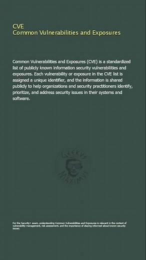 CVE - Common Vulnerabilities and Exposures - Security+