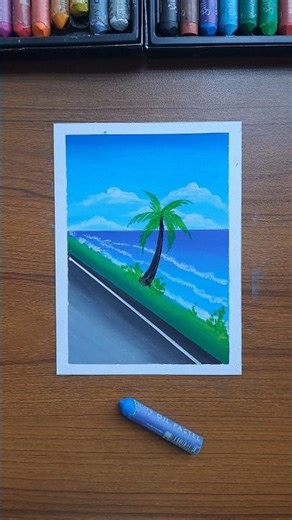 Easy Road Scenery Drawing | Landscape with Oil Pastels