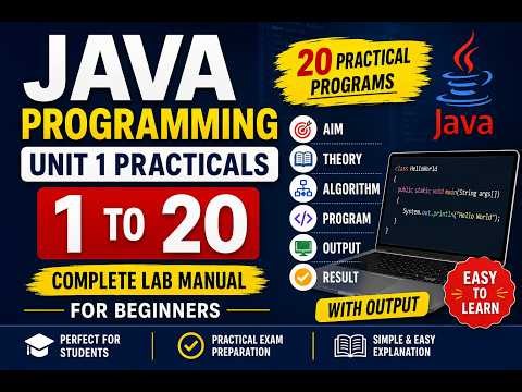 Java Programming Unit 1 Practicals (1 to 20) | Complete Java Lab Manual with Programs Output