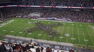 The Texas A&M Football team won the game and the Fightin' Texas Aggie Band won halftime! Rewatch the Aggie Band's final halftime drill of the season in its entirety — including their famous four-way cross. Whoop! | Texas A&M University