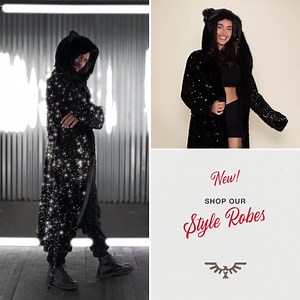 The #fauxfur Style Robe drop we’ve all been patiently awaiting is here—get them while you can. Glitter ✨ and prowl 🐆 your way to cozy. | SpiritHoods