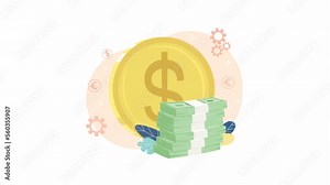 Animated saving bank account. Financial management. Looped flat 2D elements 4K video footage. Isolated animation on white background for website, social media