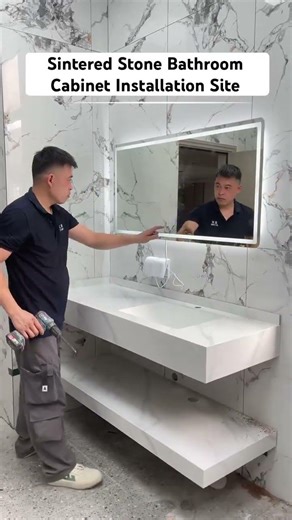 Sintered stone bathroom vanity #vanity installation guide#Sintered stone vanity installation effect