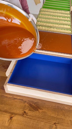 18K views · 248 reactions | Pouring Calendula + Sage soap  Happy Monday! We’ll be busy stocking the soap shelves this week :) | Ashley Marie Soap | Facebook