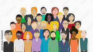 Team of people. Animation of a crowd of people, the alpha channel is turned on. Cartoon