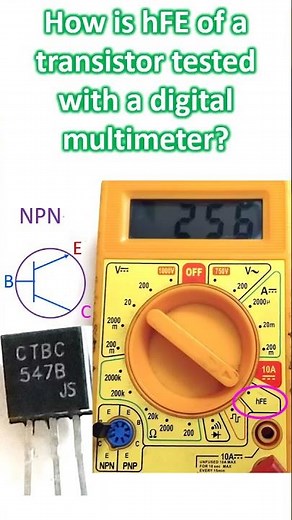 How is hFE of a transistor tested with a digital multimeter?