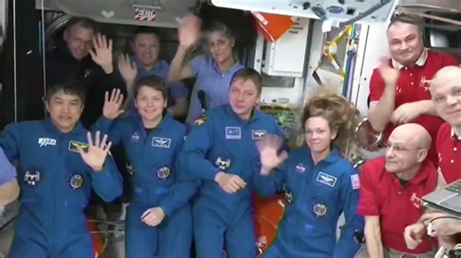 NASA astronauts welcome replacements at International Space Station