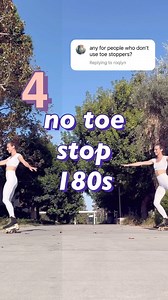 Here are 4 180 jumps you can do without toe stops. Although freestyle artistic skating is done with toe stops as the more advanced moves require them there are a few jumps we do with no toe stop. The loop, euler, Axel, waltz jump. salchow can be done both ways. Here’s some fun 180s to try that do not require a toe stop but if u plan on getting more advanced into artistic skate elements ur gonna want to put those stops back on aNd learn how to use them as well as how to not use them. Meaning doin