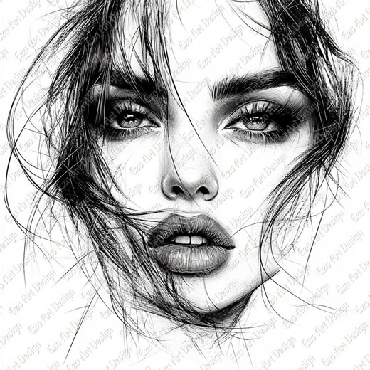 Abstract Female Face Line Art Clipart, Black and White (10 JPG Digital Download) - Etsy