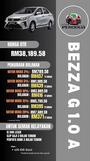 Harga Perodua Bezza G 1.0 Auto