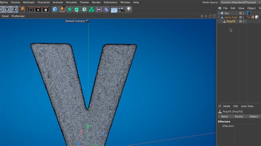 4-04. Dissolve Effect Using PolyFX and MoGraph Tools Dissolving the Mesh using P