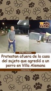 ¡EXTRA ANIMAL! Protestan afuera de la casa del sujeto que agredió a un perro en Villa Alemana. A través de redes sociales, se han compartido una serie de videos de la protesta espontánea de un grupo de vecinos quienes se han ido a manifestar a la casa del sujeto que agredió a un perrito lanzándole una piedra con una resortera en Villa Alemana, Región de Valparaíso. Lo que ha trascendido luego es que este mismo hombre acudió a Carabineros a denunciar amenazas en su contra, recibidas a través de l