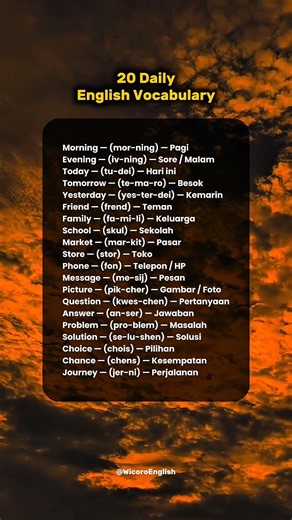 20 vocabulary bahasa Inggris sehari-hari