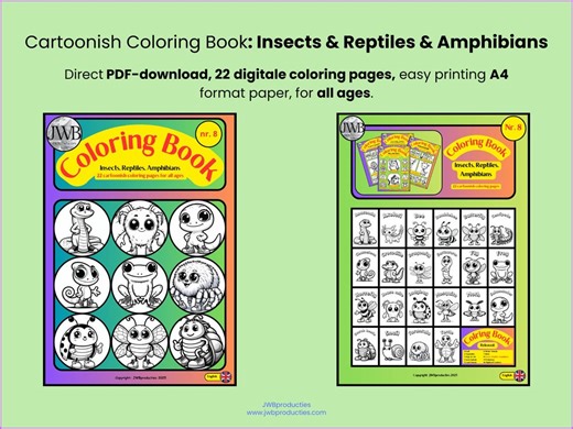 Insects Reptiles Amphibians Coloring Book Printable for Kids 22 Coloring Pages Preschool Nature Activity Instant Download PDF A4 Format - Etsy