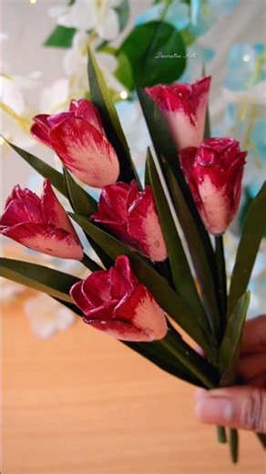 How to make Red Tulips Flowers🌷 🌷With Glue gun 🔫/DIY Tulip Flowers Making Ideas #diy #tulip #craft