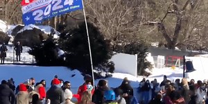 Astonishing footage shows crowd tackling MAGA supporter carrying ‘Trump 2024’ flag to the ground