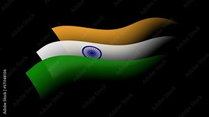 India flag animated stylized watercolor. Waving indian flag color stripes. State patriotic banner of india. Design element, transparent, seamless loop
