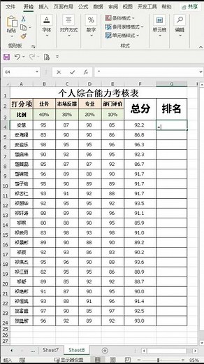 SUMPRODUCT+RNAK函数计算分数和排名 #official #office #excel #shorts #sumproduct #rank