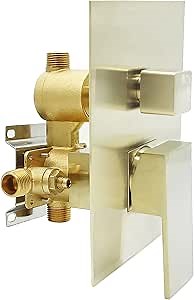 2 Way Outlet Shower Diverter Valve, Drettyer 2 Handle Shower Mixer Rough Brass Valve Kit Replacement in Brushed Gold