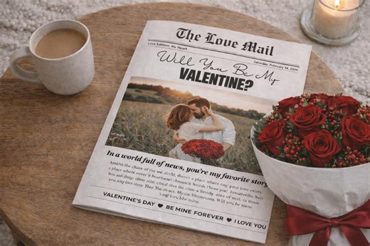 Valentine’s Day Love Newspaper Card for Her | Editable Canva Template | Digital Greeting Card - Etsy