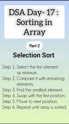 Day 17 of DSA | Selection Sort Algorithm in C for beginners #dsa #beginners #cprogramming #shorts