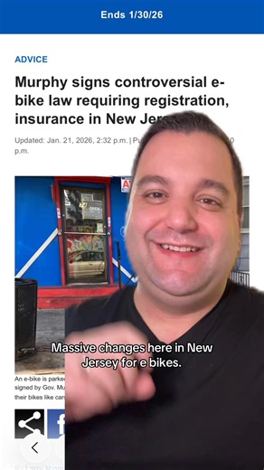 🚨 Big changes to e-bike laws here in New Jersey, as now former Gov Murphy made sweeping changes as his final act as governor. Here are the biggest changes: • NJ now requires a license to ride any e-bike on public roads. • All e-bikes must be registered with the Motor Vehicle Commission. • You also have to carry insurance for your e-bike. • People under 15 can’t ride, and riders 15–16 need a special motorized bicycle license. • The law cuts across all e-bike types — there’s no more easy “class”