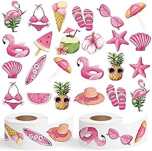 A1diee Summer Pink Flamingo Sticker - 1000Pcs Watermelon Ice-Cream Flamingo Pineapple Motivational Self-Adhesive Decals Gifts for Kids Reward Party Favor Decor Bottles Halloween Christmas Spring