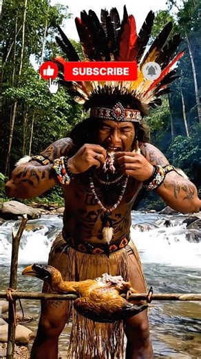 Tribal Man Roasts Jungle Bird Over Fire - Primitive Cooking #shorts