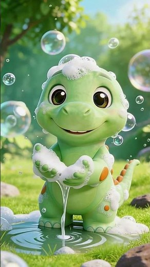 Dino Dani's bath: from mud to shine 🦖✨ #BathTime