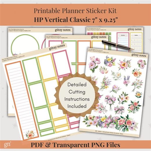 Spring Florals Planner Sticker Kit: HP Classic Vertical Layout (PDF & PNG) - Etsy