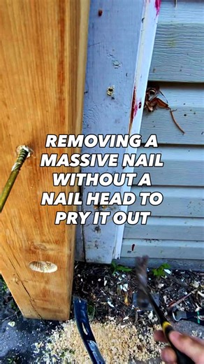 CHRIS. Milton | UGC Carpenter + Digital Creator on Instagram: "How would you remove this Nail? - With my luck, this nail ended up being exactly where I need to drill for my through bolt. I had already cut off the old 6 x 6 with the saws. All blade are moving all the heads of these nails off, not thinking of future issue at hand."