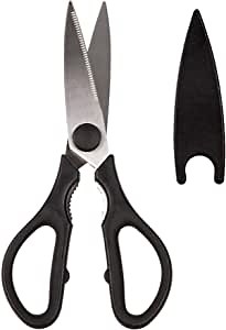 Cook with Color Kitchen Scissors- Stainless Steel Kitchen Shears, Cooking Scissors for Cutting Meat, Chicken, Herbs and Produce with Blade Cover and Soft Grip Handles (Black)
