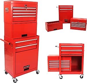 Detachable Rolling Tool Chest Cabinet 6 Drawers and 2 Cabinets High Capacity, Removable Toolbox Organizer with 4 Wheels