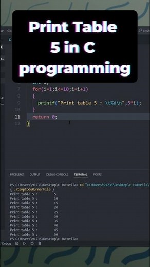 Print Table 5 in C Programming . #coding #programming #cprogramming #cprogrammingvideo