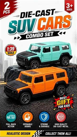 2 Die-Cast SUV Cars Combo Set 🚗 Pull Back Metal Toy Cars | Openable Doors | Best Gift for Kids