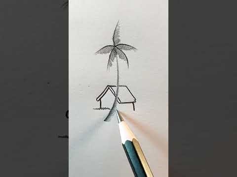 Easy coconut tree and house drawing#drawing#drawingtechniques#art