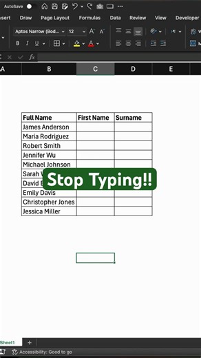 TEXTSPLIT Beats Manual Name Splitting Every Time #excel #tutorial #shorts