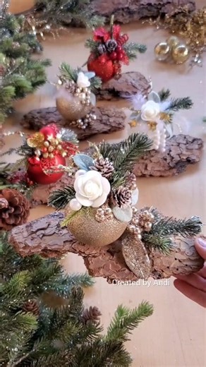 5.4K views · 53 reactions | Easy Christmas Table Decor  Such a simple and pretty holiday idea. Just a few basic pieces — tree bark, pinecones, and a little greenery. You can use artificial or fresh pine branches, whatever you have at home. It turns into a beautiful table decoration or a sweet handmade gift. #createdbyandi #christmasdecor #diychristmas #christmas #holidaycrafts #easycrafts #diy | Created by Andi | Facebook