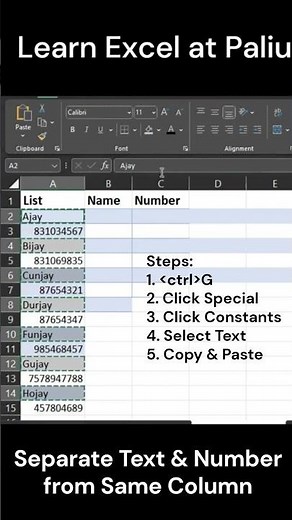 Separate Text and Number in a single column in Excel