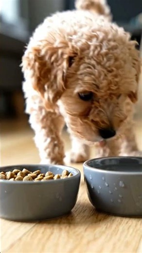 baby poochon eats meal