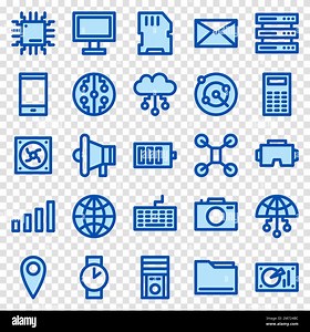 Set of 25 device and technology web icons in line blue style. Industry 4.0 concept factory of the future. Collection line blue icons of technology. Ve Stock Vector Image & Art - Alamy
