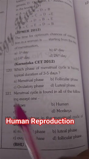 Class 12 Human reproduction MCQ on Menstrual cycle.... #mcu #neet #biology