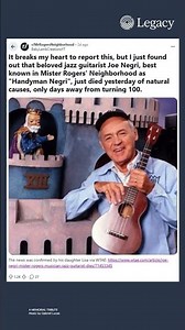RIP to "Handyman" Joe Negri, who taught kids to love music with Mister Rogers