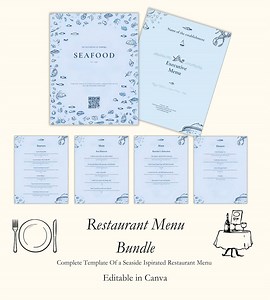 Seafood Menu Template - Minimalist and Sophisticated Design - Editable Canva Template for Restaurants - Etsy