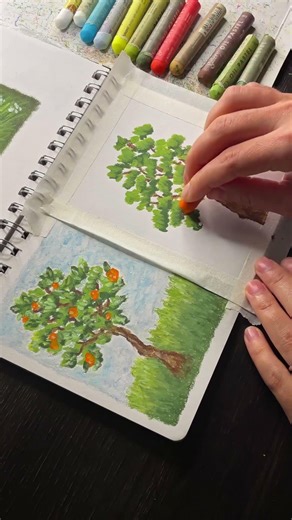 Short tutorial of an orange tree with oil pastels
