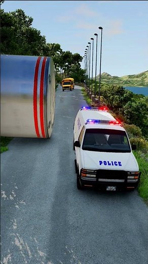 Cars & Ambulance Van Vs Bollard Crash - BeamNG.Drive