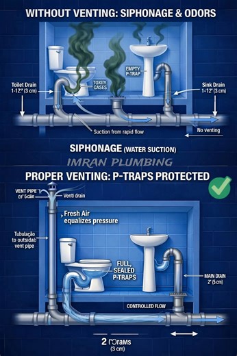 Proper Plumbing Venting vs No Venting (USA) — How Vent Pipes Protect Traps and Prevent Sewer Gas #DSE #civil #steel #Concrete #cement #construction #civilengineering #contractor #building #architecture #TBT #loading #design #edit #educacion #quality #happy #home #House #power #knowledge #knowledgeispower #rockstar #roadtrip #DidYouKnow #safety #safetyfirst #sale #short #OMG #lifestyle | DSE
